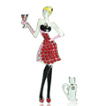 Bling Red wine girl Alloy Rhinestone Crystal DIY Phone Case Cover Deco Kit - White