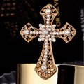 Bling Cross metal Alloy Crystal Rhinestone DIY Phone Case Cover Deco Kit 55*72mm - Gold