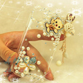 Bear tassel Bling Crystal Case pearl Cover shell for LG E400 Optimus L3 - White