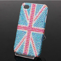 British flag Bling Crystal Case Rhinestone Cover shell for iPhone 4G 4S - Blue
