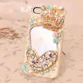 Crown mirror Bling Crystal Case pearl Cover for iPhone 4G 4S - Beige