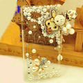Rabbit tassel Bling Crystal Case pearl Cover shell for LG E400 Optimus L3 - White