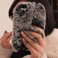 Rex rabbit hair Bling Crystal Case Cover shell for iPhone 4G 4S - Black