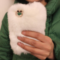 Rex rabbit hair Bling Crystal Case Cover shell for iPhone 4G 4S - White