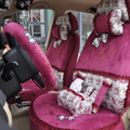 Bow Lace Universal Auto Car Seat Cover Set Short velvet 19pcs - Rose