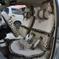 Bow Lace Universal Leopard Auto Car Seat Cover Set Short velvet 19pcs - Beige