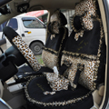 Bow Lace Universal Leopard Auto Car Seat Cover Set Short velvet 19pcs - Black