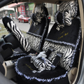 Bow Lace Universal Zebra Auto Car Seat Cover Set Short velvet 19pcs - Black