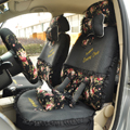 Floral print Bowknot Lace Universal Auto Car Seat Cover Set 21pcs ice silk - Black