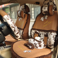 Floral print Bowknot Lace Universal Auto Car Seat Cover Set 21pcs ice silk - Coffee