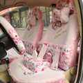 Floral print Bowknot Lace Universal Auto Car Seat Cover Set 21pcs ice silk - Pink