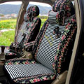 Floral print Stripe Lace Universal Auto Car Seat Cover Set 21pcs ice silk - Black White