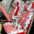 Floral print Stripe Lace Universal Auto Car Seat Cover Set 21pcs ice silk - Red