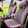 Floral print Stripe Lace Universal Auto Car Seat Cover Set 21pcs ice silk - Rose