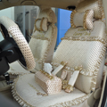 Round dot Lace Universal Auto Car Seat Cover Set 21pcs ice silk - Beige