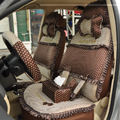 Round dot Lace Universal Auto Car Seat Cover Set 21pcs ice silk - Coffee